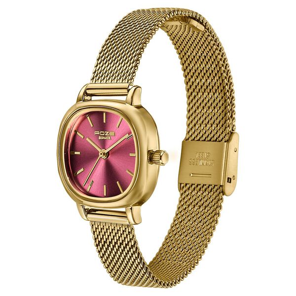 Poze By Sonata Quartz Analog Pink Dial Golden Metal Strap Watch For Women - image number 4