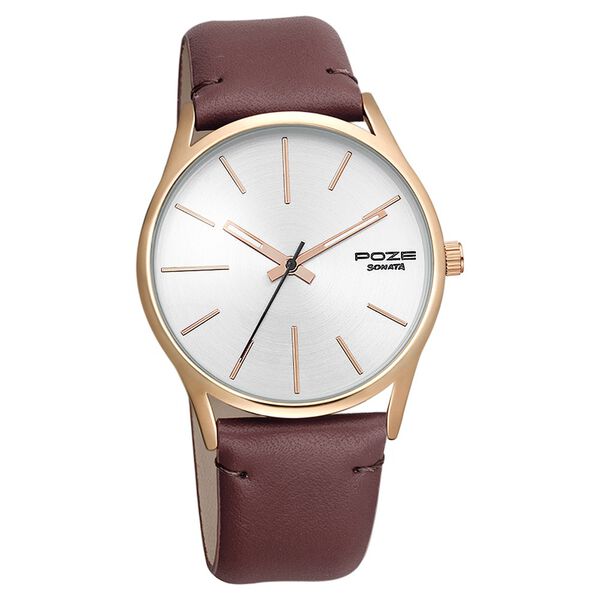 Poze by Sonata Quartz Analog Silver Dial PU Leather Strap Watch for Men - image number 1