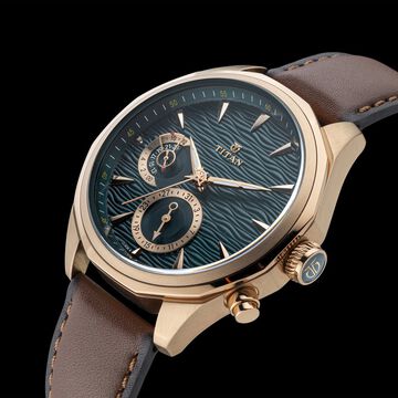 Titan Maritime Green Dial Quartz Multifunction Leather Strap watch for Men