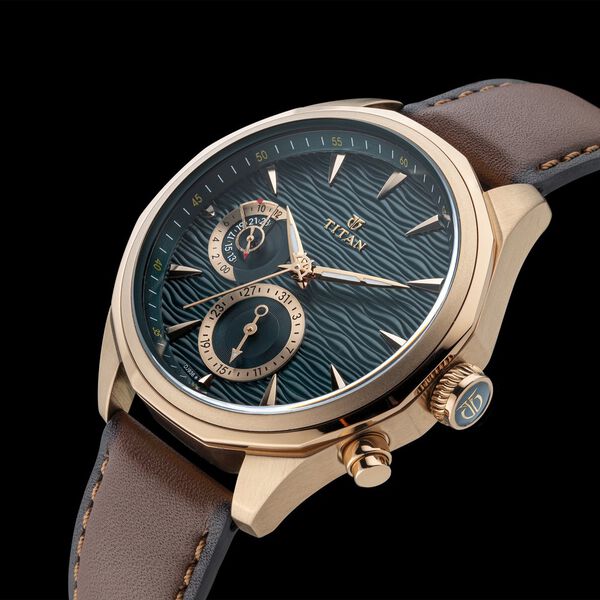 Titan Maritime Green Dial Quartz Multifunction Leather Strap watch for Men - image number 0