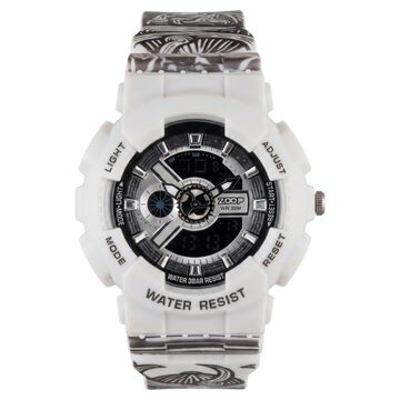 Zoop Samurai Quartz Digital Watch For Boys With Silver Dial White Polyether Strap From House Of Titan