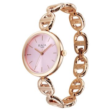 Titan Raga Showstopper Quartz Analog Rose Gold Dial Metal Strap Watch For Women