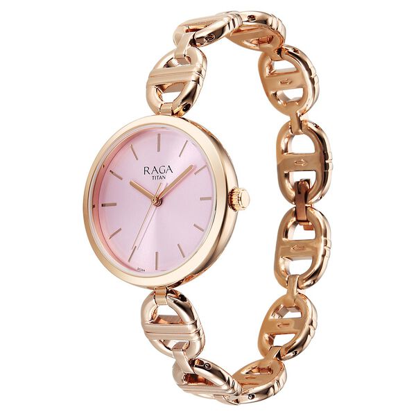 Titan Raga Showstopper Quartz Analog Rose Gold Dial Metal Strap Watch For Women - image number 2