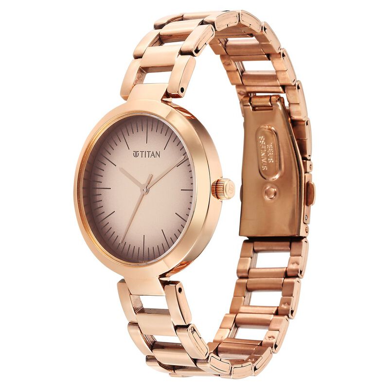 Titan Workwear Quartz Analog Beige Dial Rose Gold Stainless Steel Strap Watch for Women - image number 2