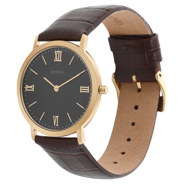 Titan Nebula Vintage 18k Gold Analog Leather Strap Watch For Men - image number 2