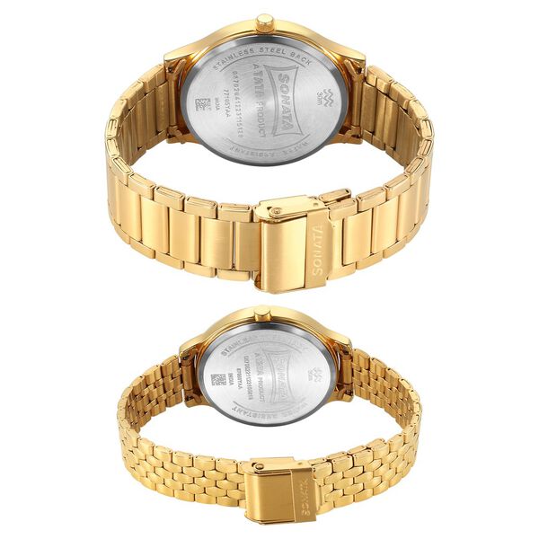 Sonata Pair Quartz Analog Black Dial Stainless Steel Strap Watch for Couple - image number 3