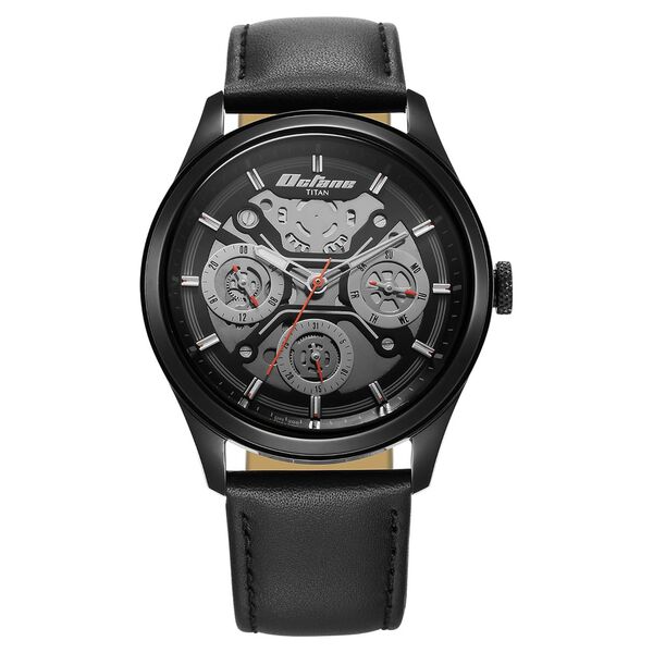 Titan Octane Multifunction Black Dial Black Leather Strap Watch For Men - image number 0