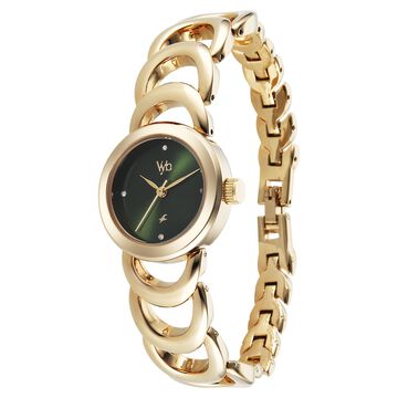 Vyb Bliss By Fastrack Quartz Analog Green Dial Golden Metal Strap Watch For Girls