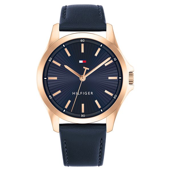 Tommy Hilfiger Quartz Analog Blue Dial Blue Leather Strap Watch For Men - image number 0