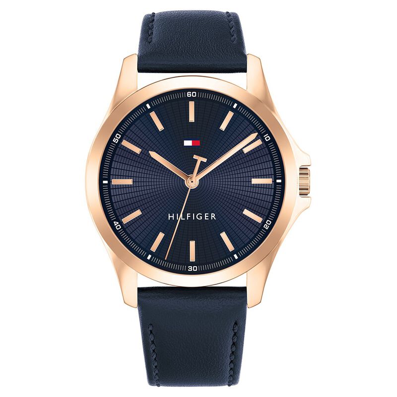 Tommy Hilfiger Quartz Analog Blue Dial Blue Leather Strap Watch For Men