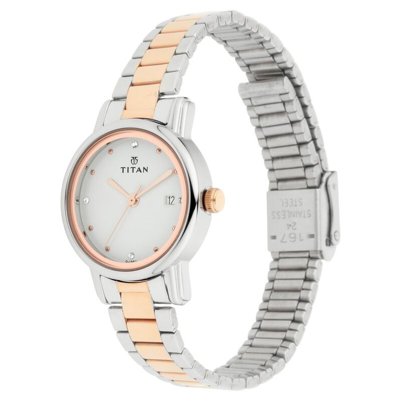 Titan Quartz Analog with Date White Dial Stainless Steel Strap Watch for Women - image number 2
