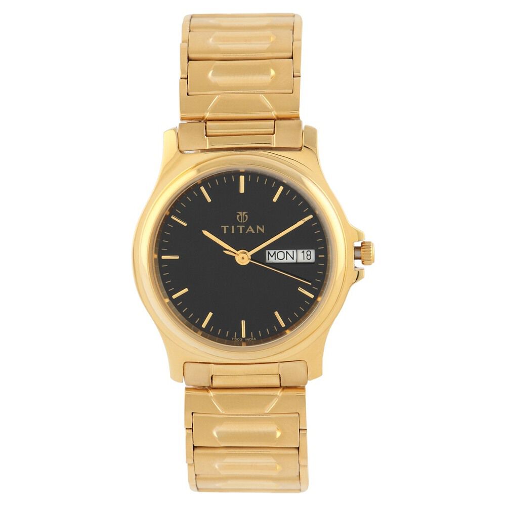 Buy Online Titan Quartz Analog with Day and Date Black Dial Metal