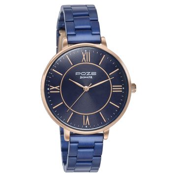 Sonata Poze Quartz Analog Blue Dial Stainless Steel Strap Watch For Women