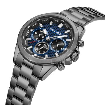Police Quartz Multifunction Blue Dial Grey Stainless Steel Strap Watch For Men