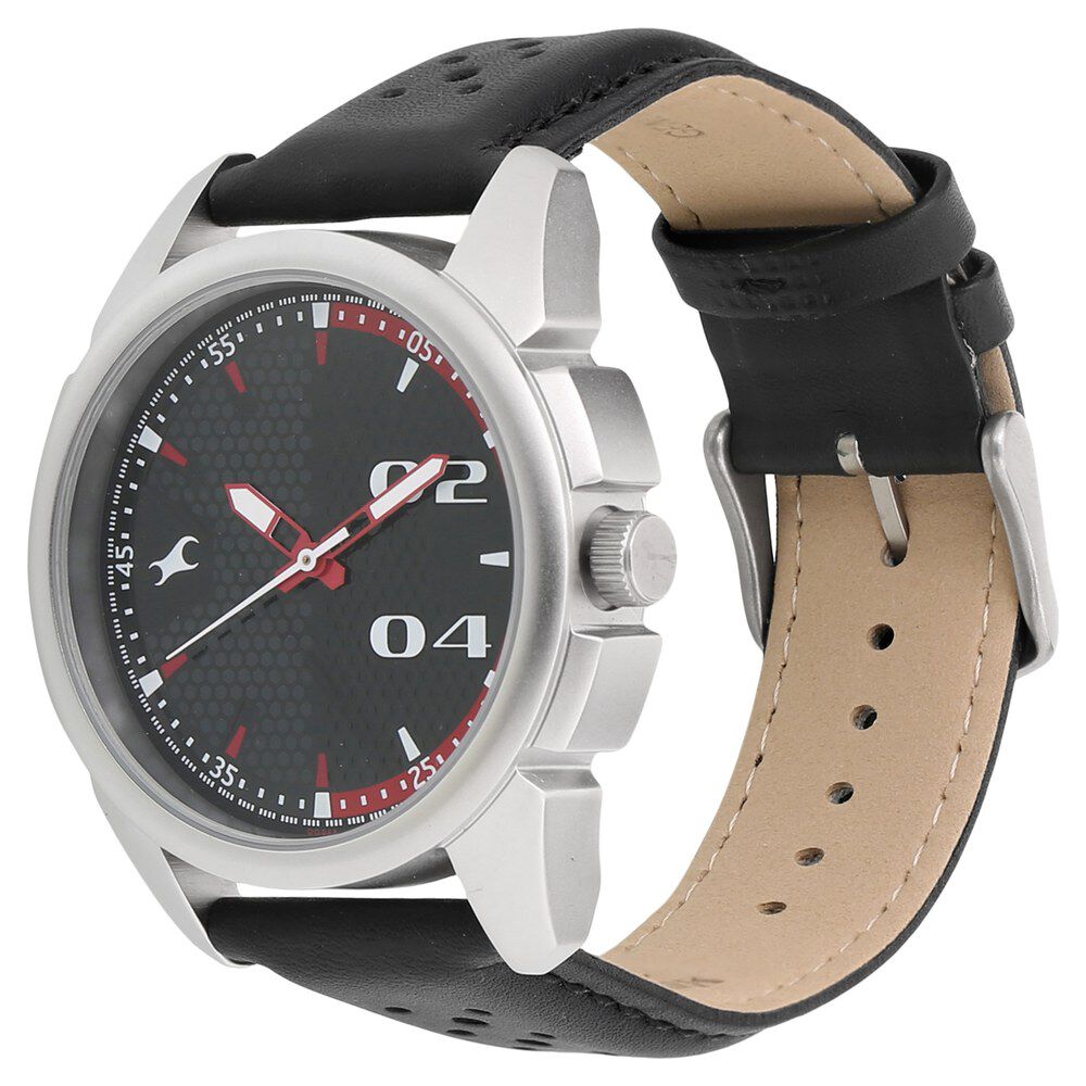 Buy Online Fastrack Loopholes Quartz Analog Black Dial Leather