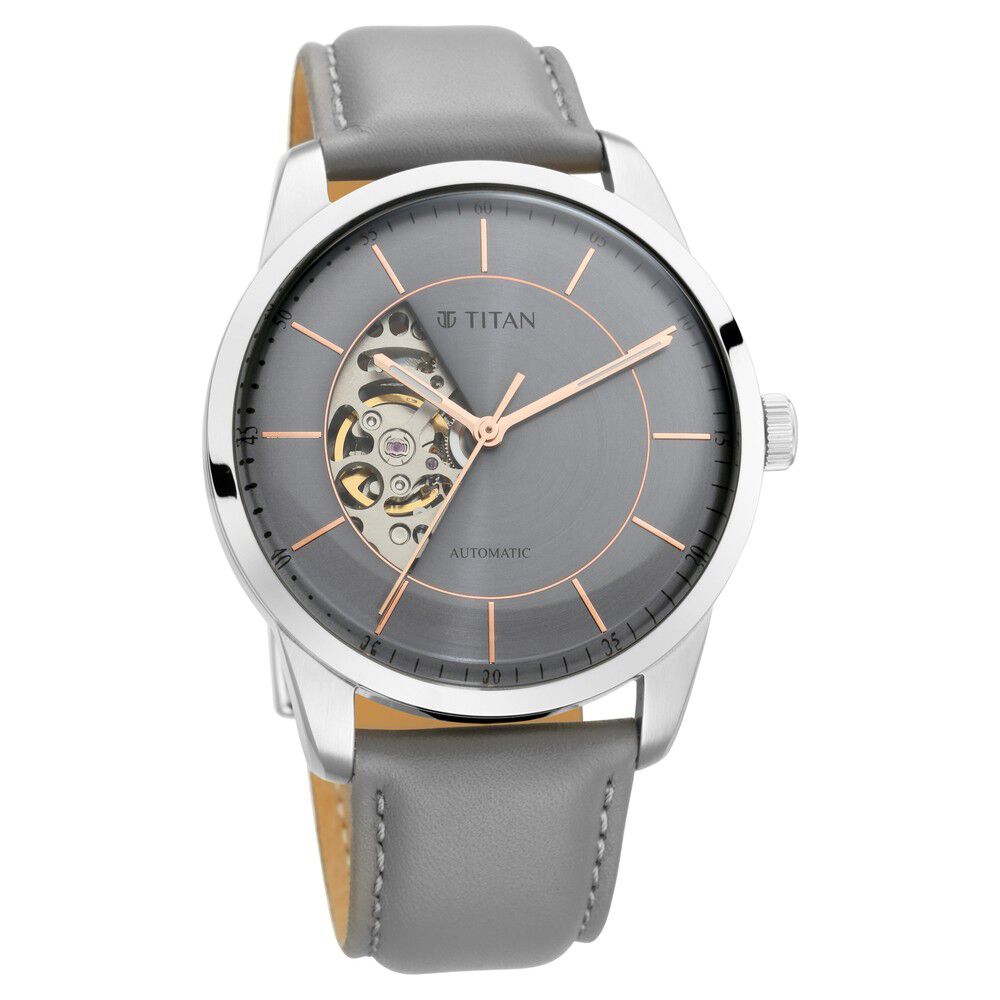 Buy Online Titan Automatics Grey Dial Automatic Leather Strap