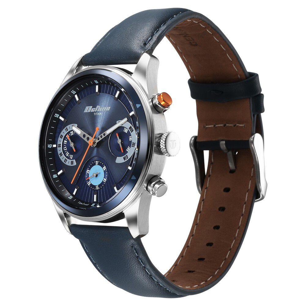 Titan octane blue dial leather strap cheap