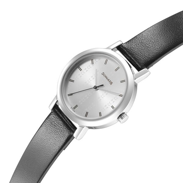 Buy Online Ladies Essentials Silver Dial Leather Strap Watch for
