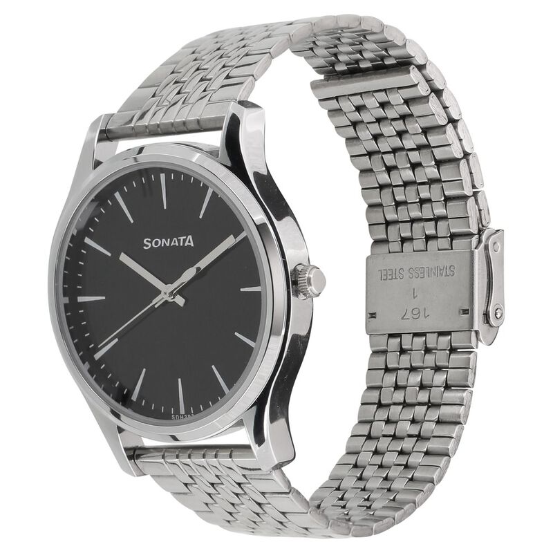 Sonata Quartz Analog Black Dial Stainless Steel Strap Watch for Men - image number 1