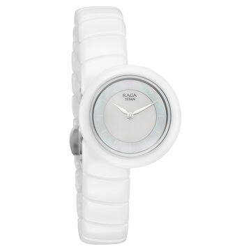 Titan Raga Chic Glam Quartz Analog Two Toned Dial With Mother OF Pearl White Ceramic Strap Watch For Women