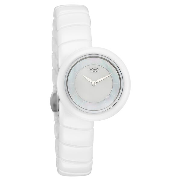 Titan Raga Chic Glam Quartz Analog Two Toned Dial With Mother OF Pearl White Ceramic Strap Watch For Women - image number 1
