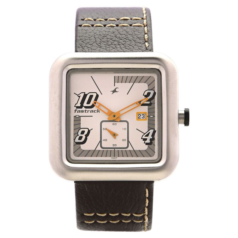 Fastrack Quartz Analog White Dial Leather Strap Watch for Guys