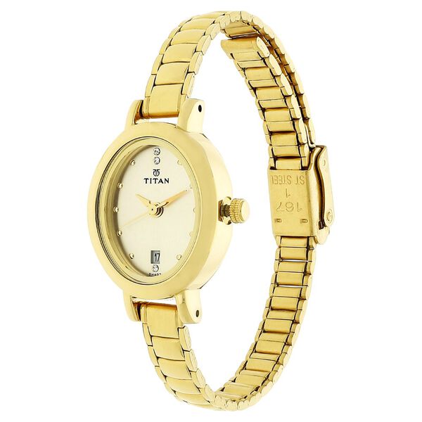 Titan Quartz Analog with Date Champagne Dial Stainless Steel Strap Watch for Women - image number 2