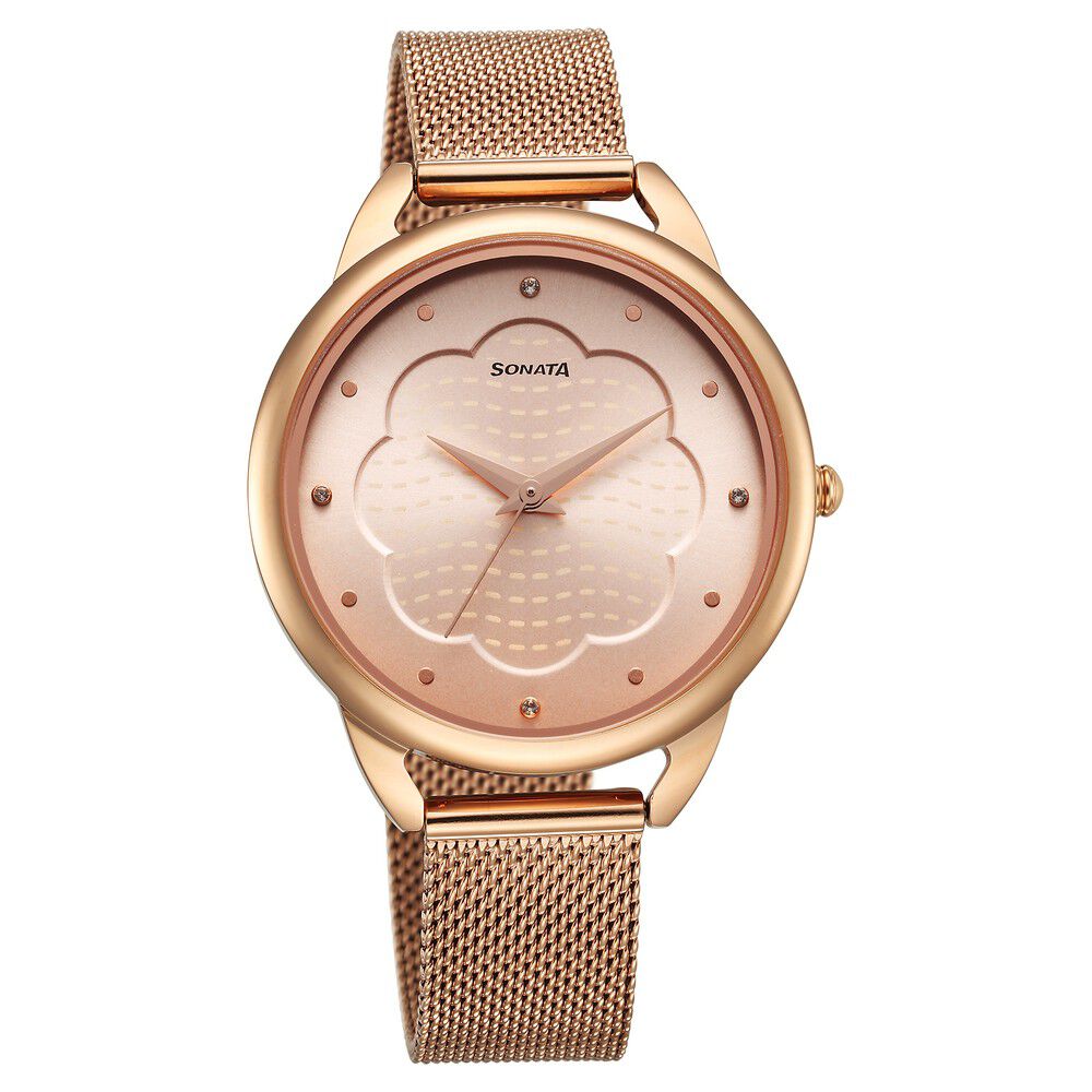 Buy Online Sonata Wedding Quartz Analog Rose Gold Dial Stainless Steel Strap Watch for Women ns87051wm02 Titan
