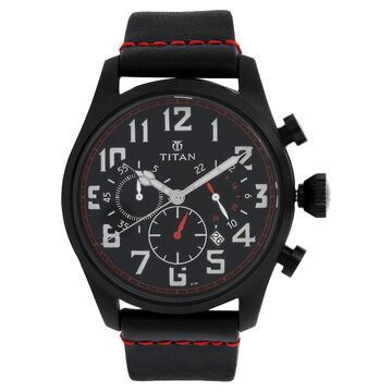 Titan Quartz Analog Black Dial Leather Strap Watch for Men