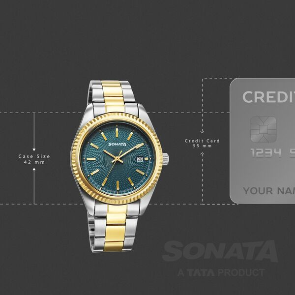 Sonata Festive Quartz Analog with Date Teal Dial Metal Strap Watch For Men - image number 3
