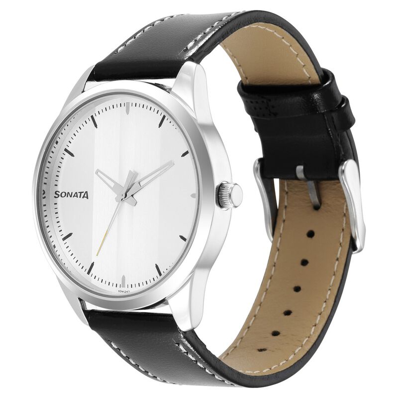 Sonata Force Quartz Analog Silver Dial Leather Strap Watch for Men - image number 1