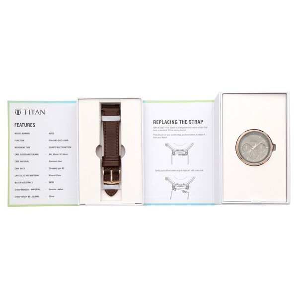 Titan Quartz Multifunction Grey Dial Leather Strap Watch for Men - image number 5