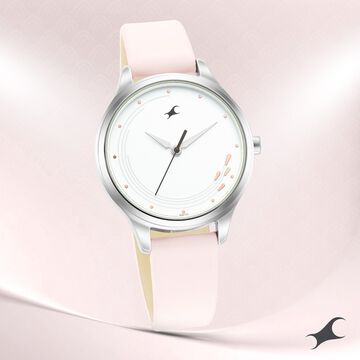 Fastrack Stunners Quartz Analog White Dial Leather Strap Watch for Girls