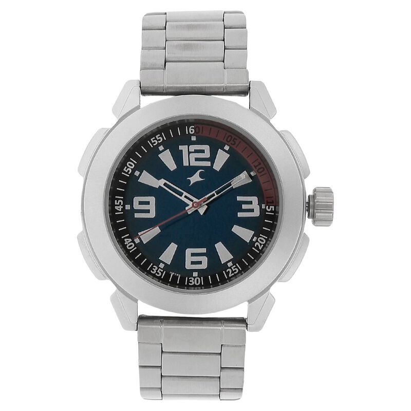 Fastrack Quartz Analog Blue Dial Stainless Steel Strap Watch for Guys