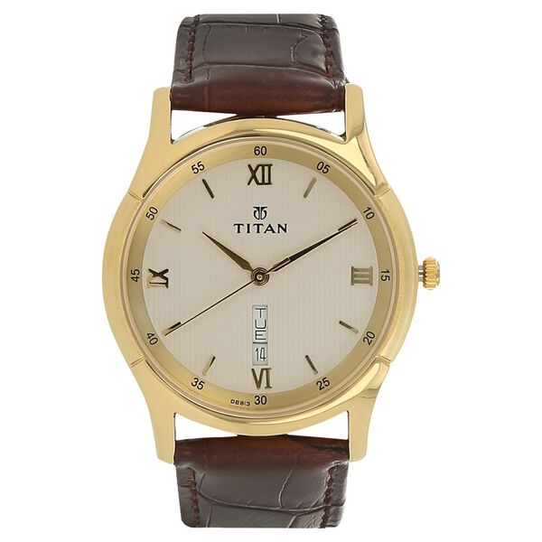 Titan Metal Silver Dial Analog with Day and Date Leather Strap Watch for Men - image number 0