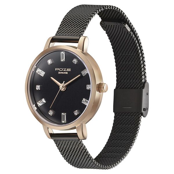 Sonata Poze Quartz Analog Black Dial Mesh Strap Watch for Women - image number 3