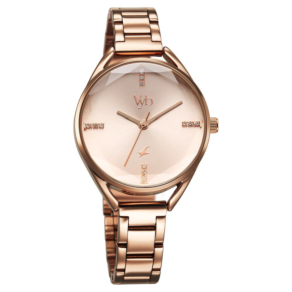Buy Online Fastrack Vyb Aurora Quartz Analog Rose Gold Dial Rose Gold Color Metal Strap Watch For Girls fv60052wm02w Titan