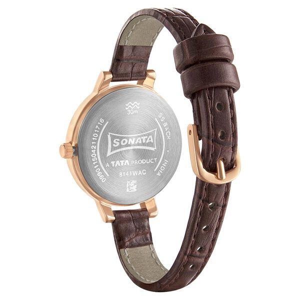 Sonata Unveil Quartz Multifunction Leather Strap Watch for Women - image number 3