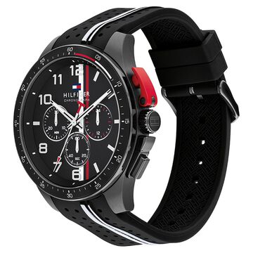 Tommy Hilfiger Quartz Chronograph Black Dial Black Silicone Strap Watch For Men