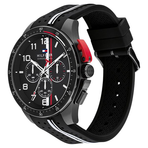 Tommy Hilfiger Quartz Chronograph Black Dial Black Silicone Strap Watch For Men - image number 1