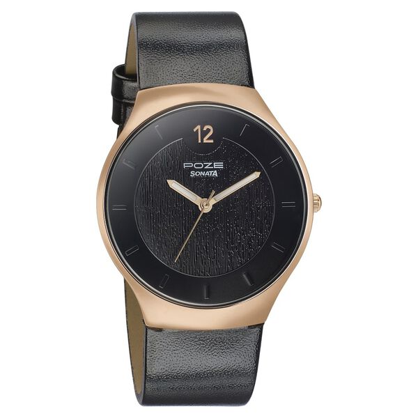 Sonata Poze Quartz Analog Black Dial Leather Strap Watch for Men - image number 1