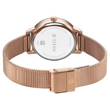 Titan Purple Style Up Quartz Analog Mother Of Pearl Dial Stainless Steel Strap Watch for Women