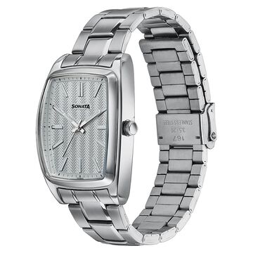Sonata Ascent White Textured Tonneau Watch for Men
