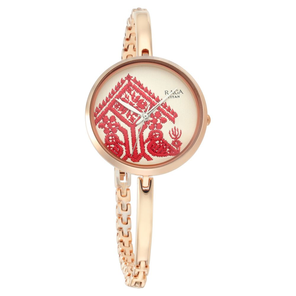 Titan Raga RongaliRose Gold Dial Analog Metal Strap Watch for Women