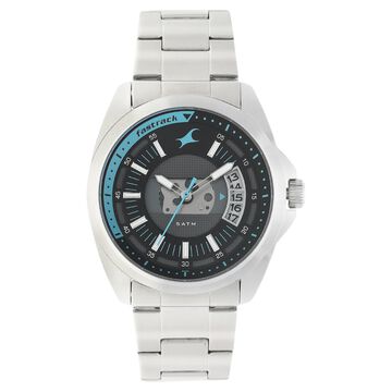 Fastrack Loopholes Quartz Analog with Date Black Dial Stainless Steel Strap Watch for Guys