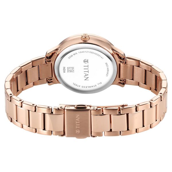 Titan Glamour Quartz Analog Mother Of Pearl Dial Rose Gold Stainless Steel Strap Watch For Women - image number 4