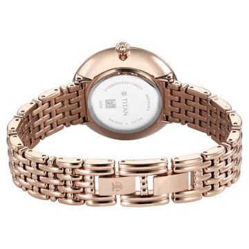 Titan Aura Quartz Analog White Mother of Pearl Dial Rose Gold Stainless Steel Strap Watch for Women