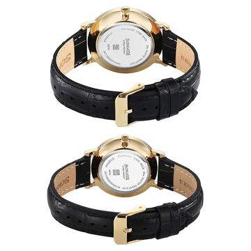 Sonata Perfect Pairs Quartz Analog Green Dial Black Leather Strap Watch For Couple