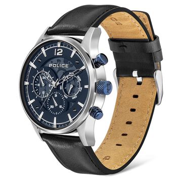 Police Quartz Multifunction Black Dial Leather Strap Watch for Men