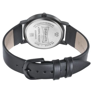 Sonata Silver Lining Black Dial Women Watch With Leather Strap